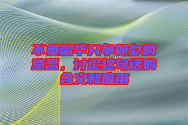 不負(fù)韶華只爭(zhēng)朝夕的意思，討論這句話的含義和應(yīng)用
