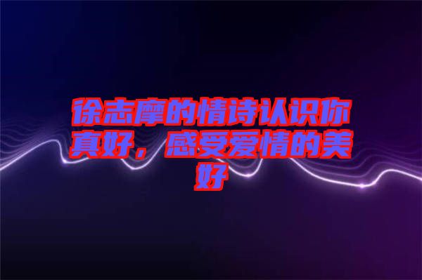 徐志摩的情詩(shī)認(rèn)識(shí)你真好，感受愛(ài)情的美好