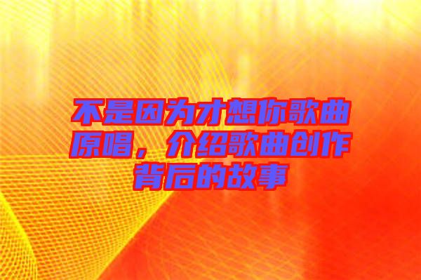 不是因為才想你歌曲原唱，介紹歌曲創(chuàng)作背后的故事