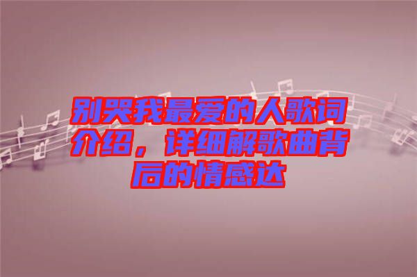 別哭我最愛的人歌詞介紹，詳細解歌曲背后的情感達