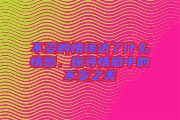 不變的情緣達了什么情感，探尋情感中的不變之美