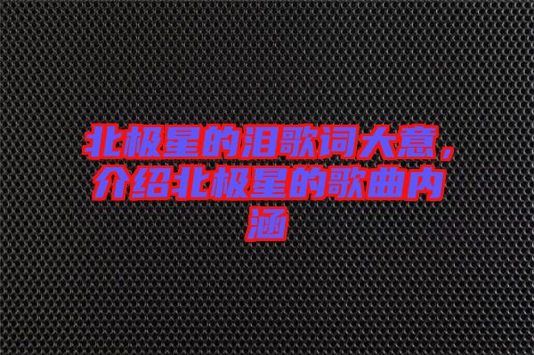 北極星的淚歌詞大意，介紹北極星的歌曲內(nèi)涵