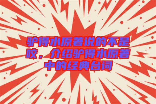 驢得水原著說的不是咬，介紹驢得水原著中的經(jīng)典臺詞