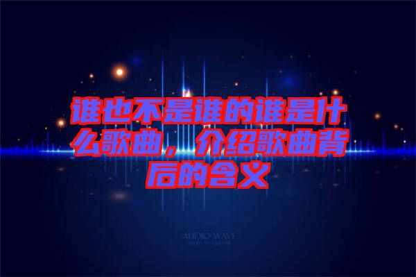 誰也不是誰的誰是什么歌曲，介紹歌曲背后的含義