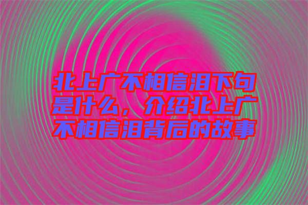 北上廣不相信淚下句是什么，介紹北上廣不相信淚背后的故事