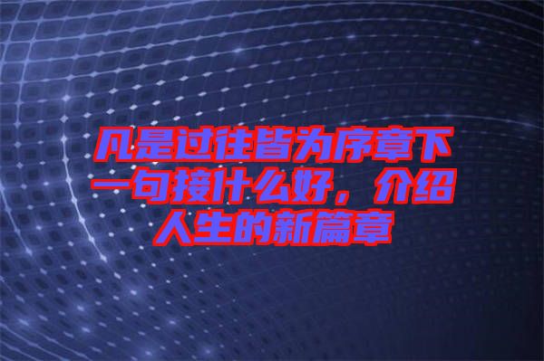 凡是過往皆為序章下一句接什么好，介紹人生的新篇章