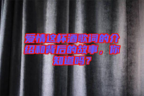 愛情這杯酒歌詞的介紹和背后的故事，你知道嗎？