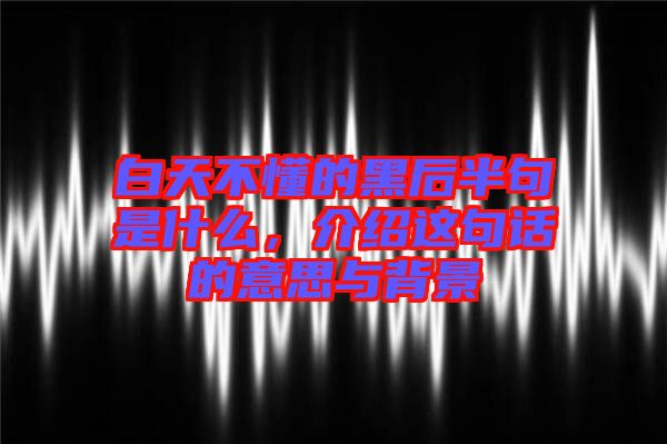 白天不懂的黑后半句是什么，介紹這句話的意思與背景