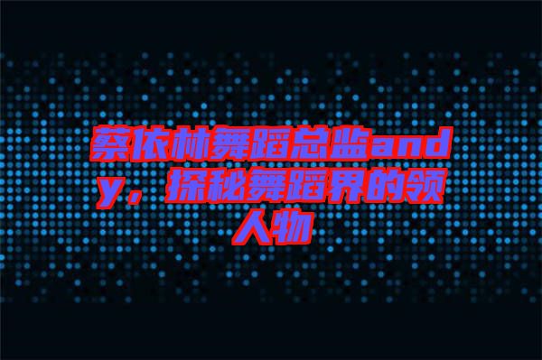 蔡依林舞蹈總監(jiān)andy，探秘舞蹈界的領(lǐng)人物