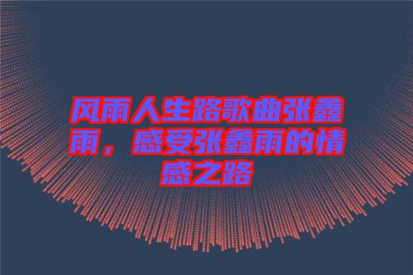 風(fēng)雨人生路歌曲張?chǎng)斡?，感受張?chǎng)斡甑那楦兄? width=