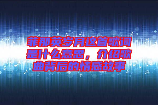 菲那英歲月這首歌詞是什么意思，介紹歌曲背后的情感故事