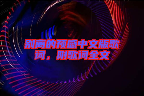別離的預(yù)感中文版歌詞，附歌詞全文