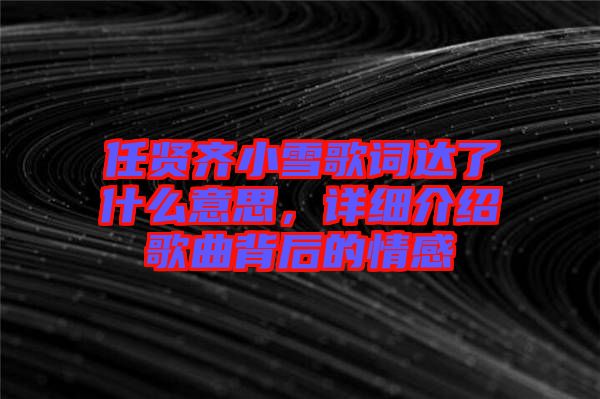 任賢齊小雪歌詞達(dá)了什么意思，詳細(xì)介紹歌曲背后的情感