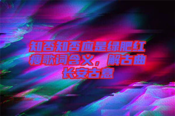 知否知否應是綠肥紅瘦歌詞含義，解古曲長安古意