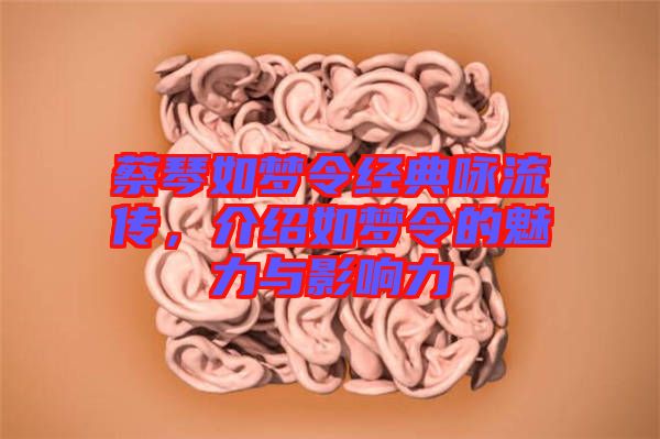 蔡琴如夢令經(jīng)典詠流傳，介紹如夢令的魅力與影響力