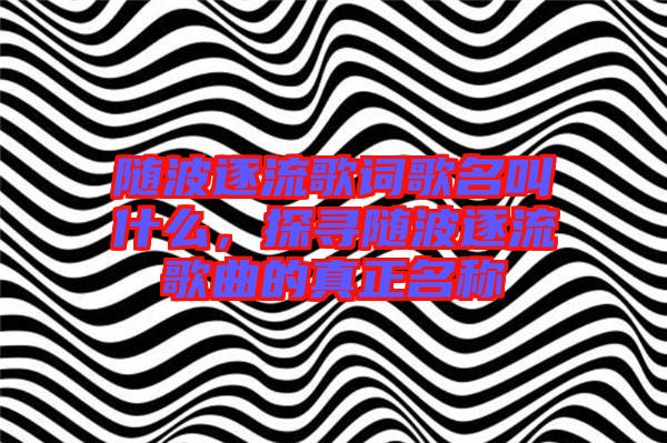隨波逐流歌詞歌名叫什么，探尋隨波逐流歌曲的真正名稱