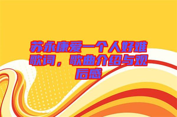 蘇永康愛一個人好難歌詞，歌曲介紹與觀后感