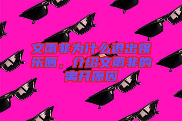 文雨非為什么退出娛樂圈，介紹文雨非的離開原因