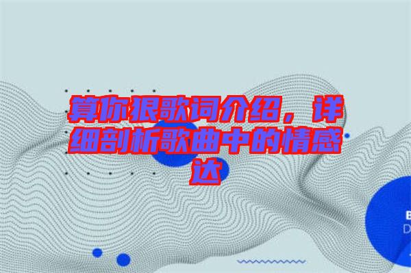 算你狠歌詞介紹，詳細(xì)剖析歌曲中的情感達(dá)