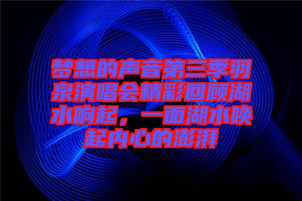 夢(mèng)想的聲音第三季羽泉演唱會(huì)精彩回顧湖水響起，一面湖水喚起內(nèi)心的澎湃