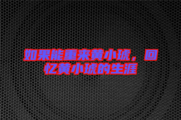 如果能重來黃小琥，回憶黃小琥的生涯