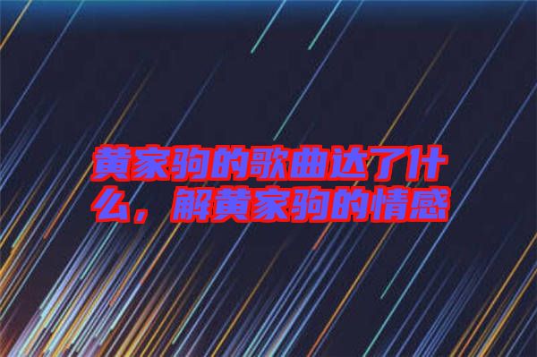 黃家駒的歌曲達(dá)了什么，解黃家駒的情感