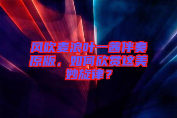 風吹麥浪葉一茜伴奏原版，如何欣賞這美妙旋律？